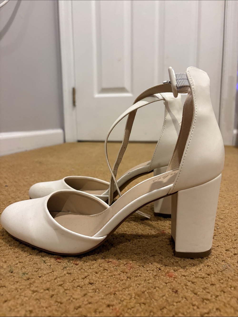 Alfani White Block Heel Ankle-Strap Pumps